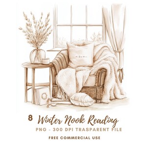 Reading Nook Book Clipart, Bundle 8 High Quality Png,watercolor Boho ...