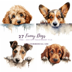Paquete de 27 imágenes prediseñadas de perros divertidos en acuarela, de alta calidad, de Crazy Dogs, descarga digital, pegatinas imprimibles, Goodnotes, manualidades de papel digitales/514