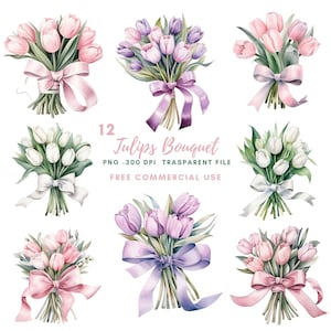 Tulpen boeket bloem clipart bundel 12 hoge kwaliteit PNG, aquarel bloemenrand, digitale download, kaart maken, digitaal papier ambacht | 243