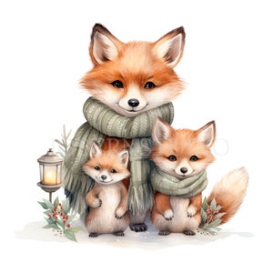 Woodland Family Animal Clipart PNG, Fox Bundle 15 JPG haute qualité, Téléchargement numérique, Autocollants, Fabrication de cartes, Technique mixte, Créations numériques en papier | 41