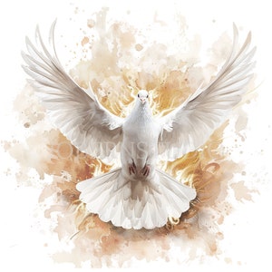 Saint-Esprit Clipart Bundle 10 PNG haute qualité, aquarelle colombe de la Pentecôte, autocollant imprimable, téléchargement numérique, fabrication de cartes, technique mixte | 425