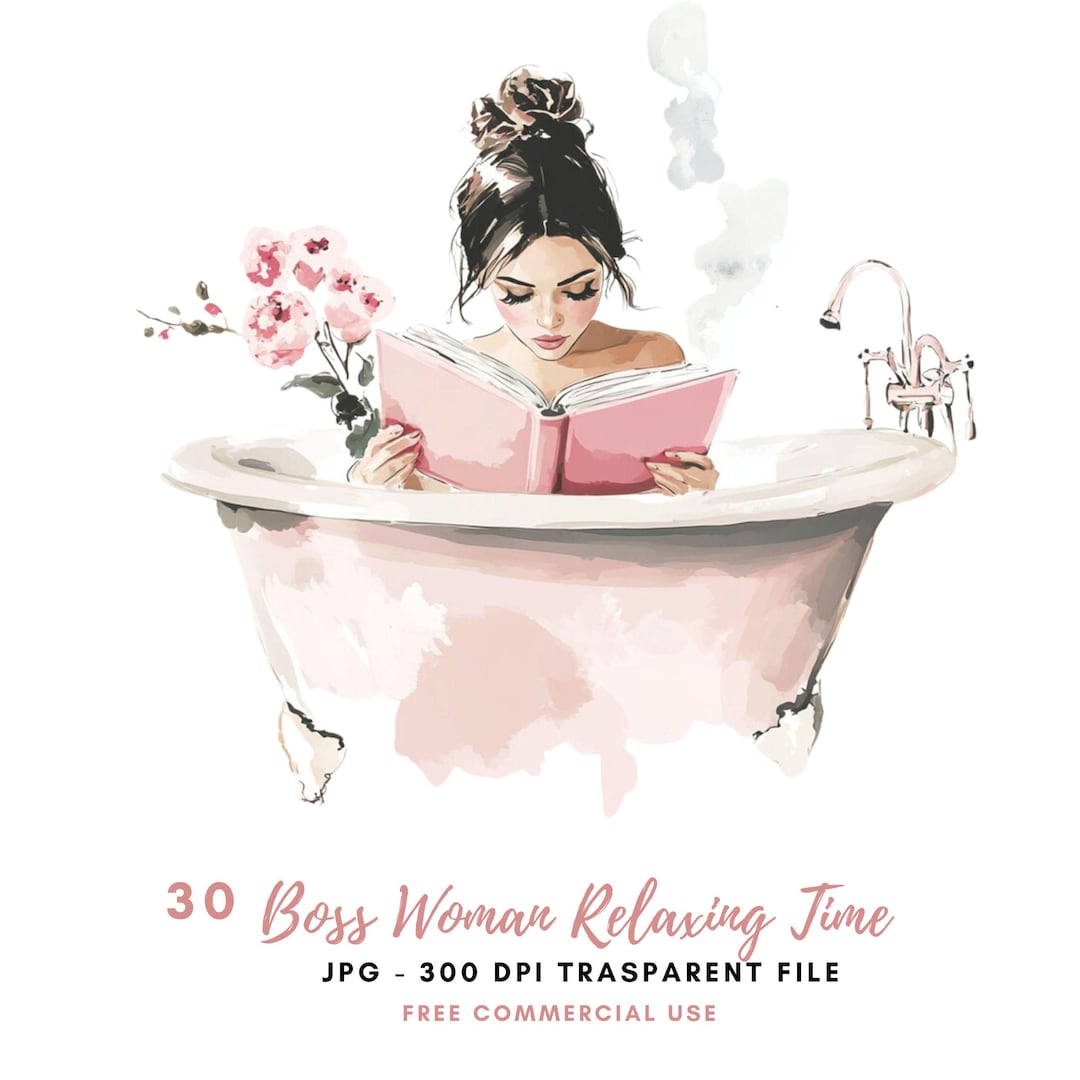 Watercolor Boss Woman Clipart Png,bundle 30 High Quality| Pink Relaxing