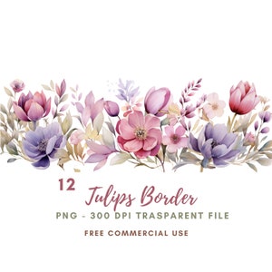Tulips Flower Border Clipart Bundle 12 High Quality PNG, Watercolor Floral Garland, Digital Download,Card Making,Digital Paper Craft| 468