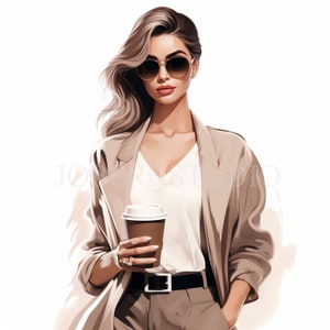 Donna Clipart PNG, Bundle 15 alta qualità, Donna acquerello con caffè, Download digitale, Creazione di cartoline, Mestiere di carta digitale, Adesivo stampabile/213
