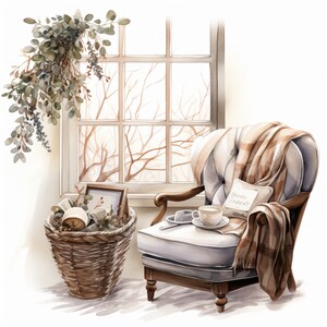 Winter Nook Reading Clipart PNG,Bundle 15 High Quality JPG,Digital Download,Card Making,Mixed Media,Digital Paper Craft,Printable Sticker|60