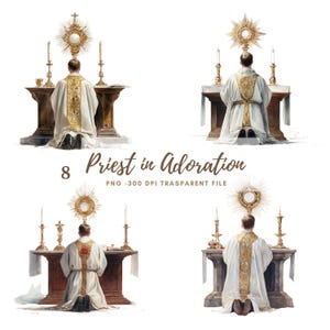 Priester in Anbetung Clipart PNG, Bündel 8 hohe Qualität, Aquarell Eucharistische Monstranz, druckbare Aufkleber Goodnotes, digitaler Download | 801