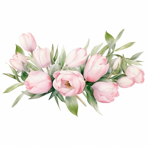 Tulips Flower Garland Clipart Bundle 15 High Quality PNG, Watercolor Floral Border, Digital Download,Card Making,Digital Paper Craft| 225