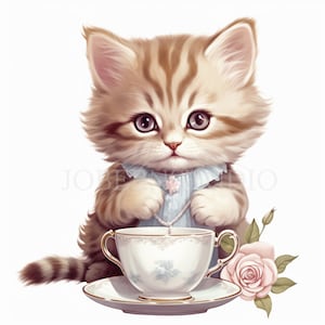 Pacchetto PNG di gatti divertenti Clipart 15 JPG di alta qualità, gatti vintage acquerello, download digitale, creazione di carte, supporti misti, artigianato in carta digitale/ 141