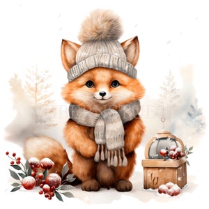 Clipart renard de Noël PNG, lot de 15 JPG haute qualité, téléchargement numérique, fabrication de cartes, techniques mixtes, créations numériques en papier | 34