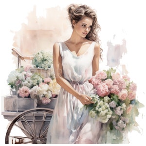 Fiorista donna Clipart PNG, bundle 15 PNG di alta qualità, download digitale, creazione di cartoline, creazione con carta digitale, adesivi stampabili/413