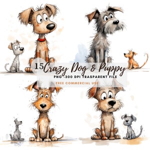 Crazy Dog Clipart PNG Bundle 15 JPG de alta calidad, café de perros gruñones divertidos, descarga digital, creación de tarjetas, medios mixtos, artesanía de papel digital / 105