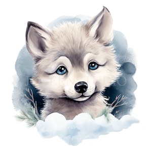 Zimowy Wilczy Dziecko Clipart PNG, Pakiet 15 Wysokiej Jakości JPG, Pobieranie Cyfrowe, Naklejki, Tworzenie Kartek, Media Mieszane, Cyfrowe Rzemiosło Papierowe| 79