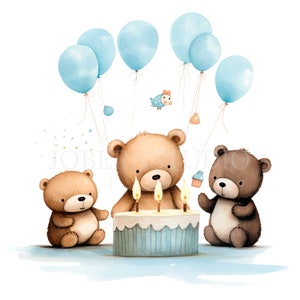 Teddy Bear Party Watercolor Clipart PNG,Bundle 15 High Quality JPGs,Digital Download,Card Making,Mixed Media, Digital Paper Craft| 59