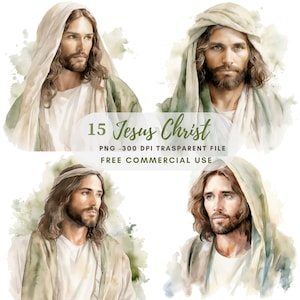 Pacchetto Clipart Gesù Cristo 15 PNG di alta qualità, Gesù acquerello, Download digitale, Creazione di cartoline, Supporti misti, Mestiere di carta digitale/ 142