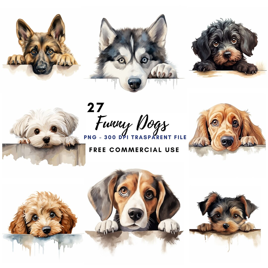 Watercolor Funny Dog Clipart PNG Bundle 27 High Quality ,crazy Dogs ...