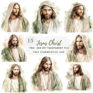 Pacchetto Clipart Gesù Cristo 15 PNG di alta qualità, Gesù acquerello, Download digitale, Creazione di cartoline, Supporti misti, Mestiere di carta digitale/ 142