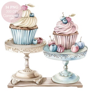 Cupcake with Stand Clipart,Bundle 14 High Quality PNG,Watercolor CapCake,Printable Sticker,Digital Download,Card Making,Digital Paper|453