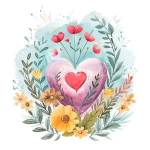 Pacchetto di clipart del Sacro Cuore 15 PNG di alta qualità, acquerello Gesù Maria, download digitale, creazione di cartoline, supporti misti, artigianato in carta digitale/ 263