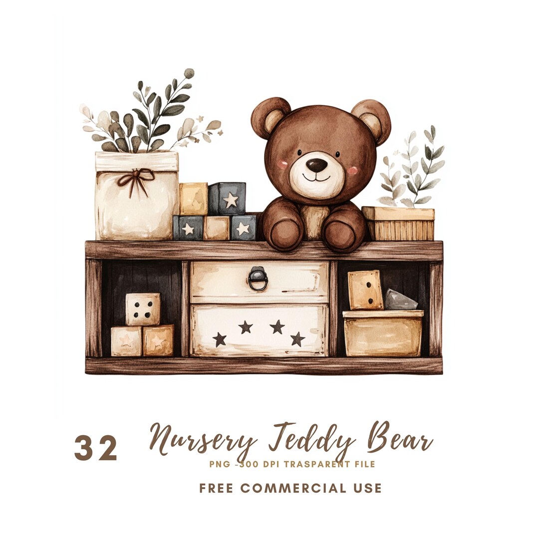 Brown Teddy Bear Nursery Clipart PNG| Bundle 32 High Quality ...