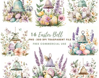 Påskklocka Clipart PNG Bundle 16 Högkvalitativa, Påskägg Akvarell, Digital Nedladdning, Korttillverkning, Blandteknik, Digitalt Papperspyssel | 256
