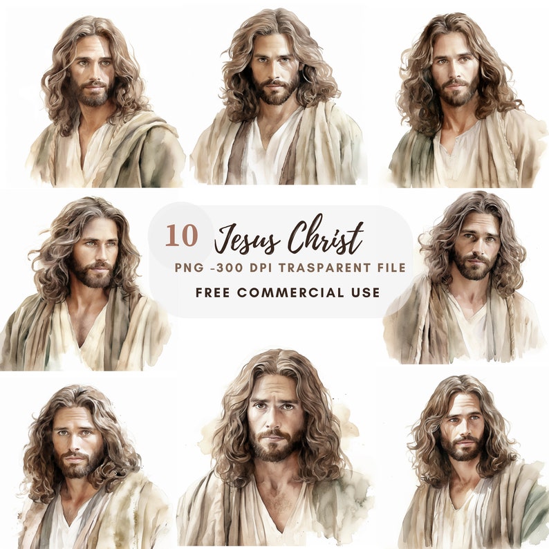 Jesus Christ Clipart Bundle 10 High Quality PNG, Watercolor Jesus ...