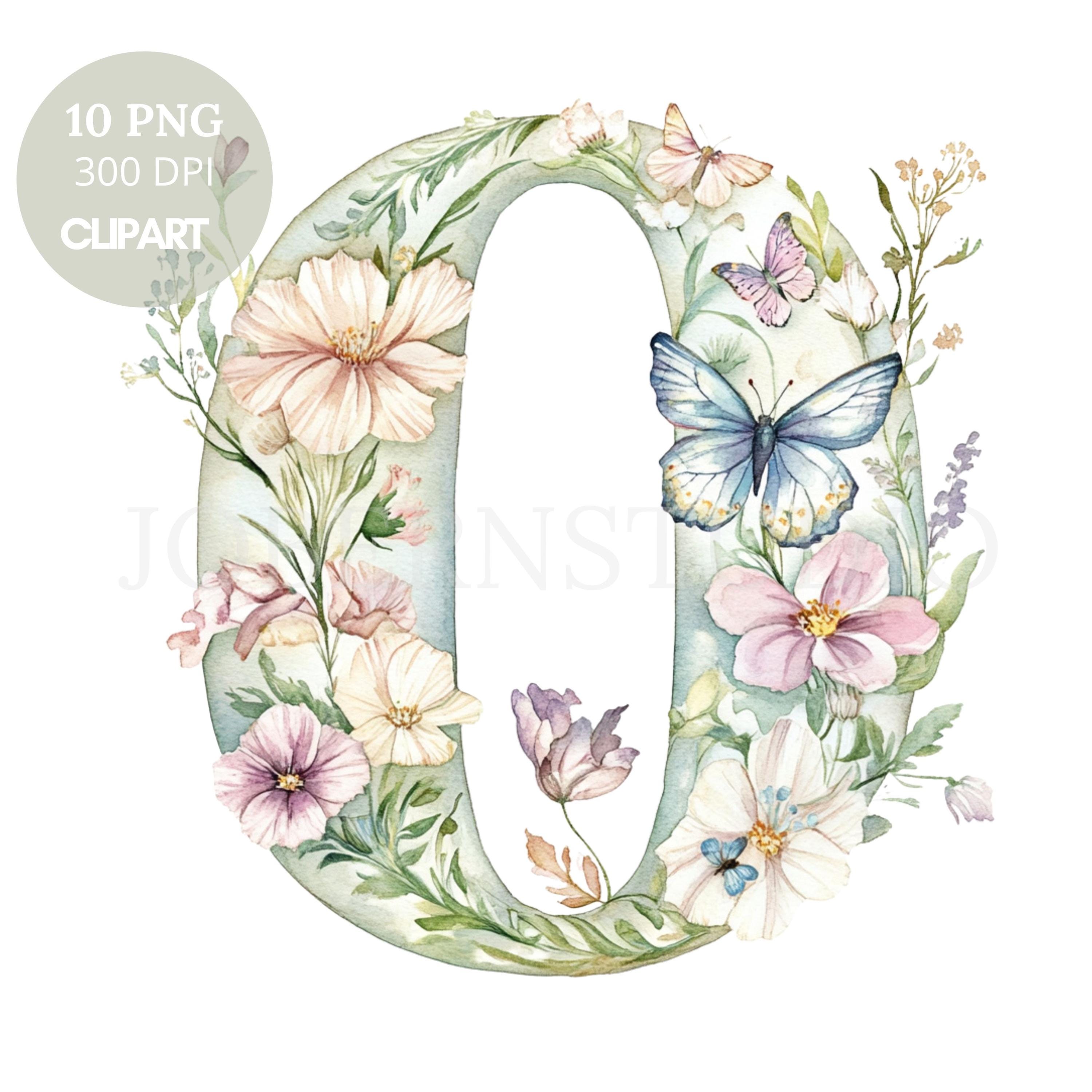 花の数字1～9のクリップアートバンドル10高品質PNG |水彩数字花蝶