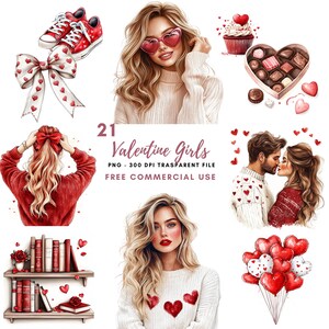 Valentijn meisje clipart png bundel 21 hoge kwaliteit| Watercolor Lovers Woman | Digitale download, afdrukbare stickers Goodnotes | 725
