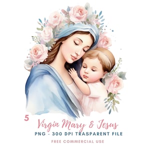 Clipart della Vergine Maria, Pacchetto 5 PNG di alta qualità, Natale Maria e Gesù, Adesivi stampabili Goodnotes, Download digitale, Carta digitale/ 503
