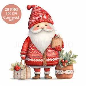Clipart Noël père Noël, lot de 20 PNG haute qualité, aquarelle hiver scandinave, autocollants imprimables Goodnotes, téléchargement numérique | 580
