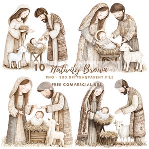 Kerststal clipartbundel 10 hoge kwaliteit png, aquarel kerststal heilige familie, Jezus Christus, Maria en Jozef, afdrukbare stickers Goodnotes | 644