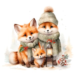 Woodland Family Animal Clipart PNG, Fox Bundle 15 JPG haute qualité, Téléchargement numérique, Autocollants, Fabrication de cartes, Technique mixte, Créations numériques en papier | 41