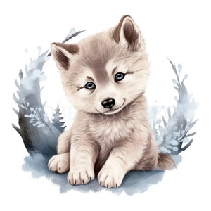 Winter Baby Wolf Clipart PNG, paquete 15 JPG de alta calidad, descarga digital, pegatinas, fabricación de tarjetas, medios mixtos, artesanía de papel digital/ 79