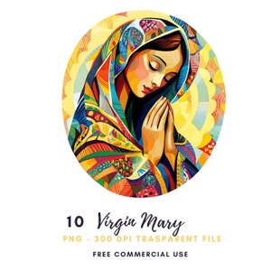 Clipart della Vergine Maria, Pacchetto 10 PNG di alta qualità, Maria Vergine vintage colorata, Download digitale, Adesivi stampabili Goodnotes, Carta digitale/517