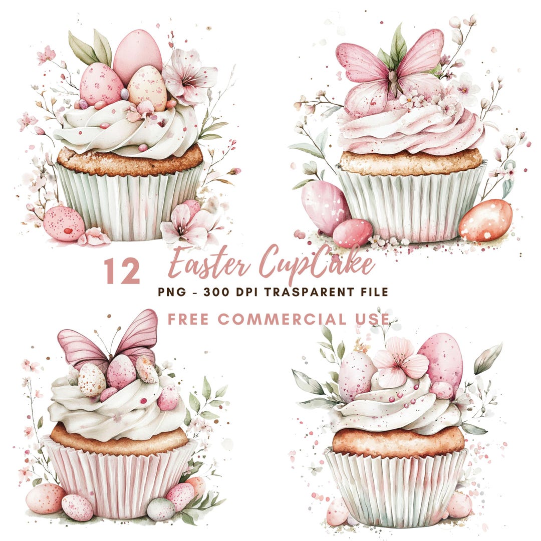 Watercolor Easter Cupcake Pink Clipart Png,bundle 12 High Quality ...