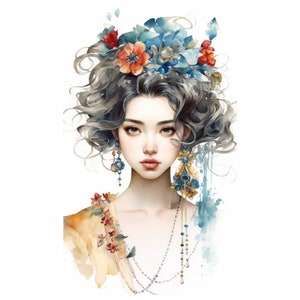 Clipart donna giapponese PNG, bundle 10 JPG di alta qualità, download digitale, creazione di biglietti, creazione di carta digitale, adesivi stampabili/ 182