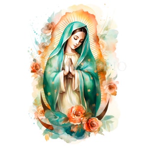 Clipart PNG di Nostra Signora di Guadalupe, 15 alta qualità, download digitale dell’acquerello della Vergine Maria, creazione di cartoline, supporti misti, creazione digitale con la carta/373