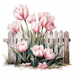 Tulips Flower Border Clipart Bundle 10 High Quality PNG, Watercolor Floral Fence, Digital Download,Card Making,Digital Paper Craft| 310