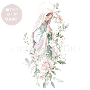 Clipart di fiori della Vergine Maria, pacchetto di 18 PNG di alta qualità, Vergine Maria e Gesù, adesivi stampabili Goodnotes, download digitale/773