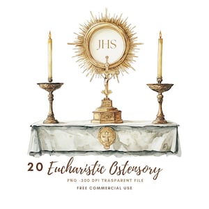 Eucharistische Ostensory Clipart PNG, Bundle 20 hohe Qualität, Aquarell Gold Eucharistische Monstranz JHS, printable Aufkleber Goodnotes | 808