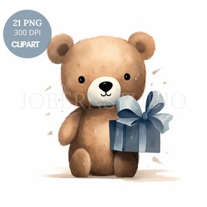 Denim Blue Teddy Bear Nursery Clipart PNG,21 High Quality,Watercolor It's a boy,Newborn Baby shower, Printable Stickers,Digital Download|918