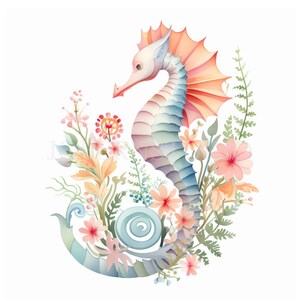 Caballito de mar Clipart PNG, paquete 12 de alta calidad, caballito de mar de acuarela, submarino, pegatinas imprimibles, descarga digital, fabricación de tarjetas, papel digital / 447