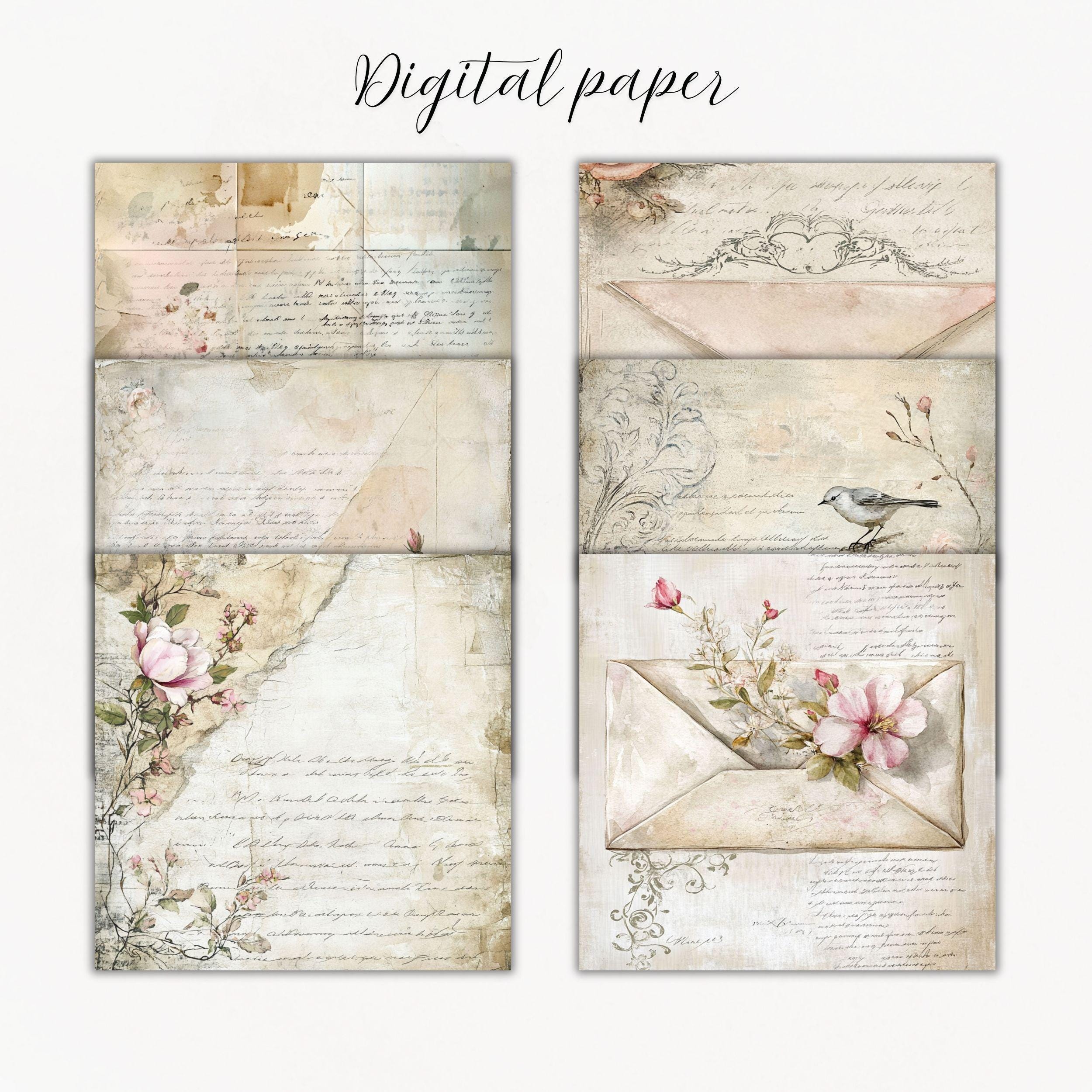 Shabby Chic Digital Paper Pack -11 Love Pages Scrapbook Junk Journal ...
