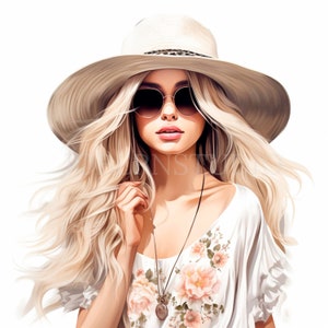Boho Woman Clipart PNG Bundle 10 Alta qualità, Ragazza di moda acquerello, Download digitale, Creazione di carte, Mestiere di carta digitale/ 207
