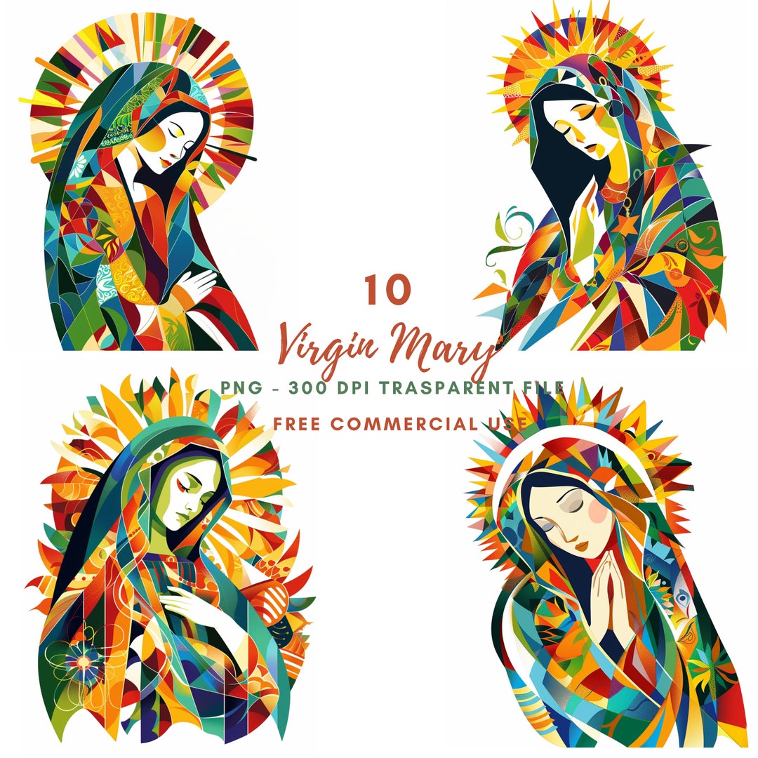 Virgin Mary Clipart,bundle 10 High Quality PNG, Colorful Vintage Holy ...
