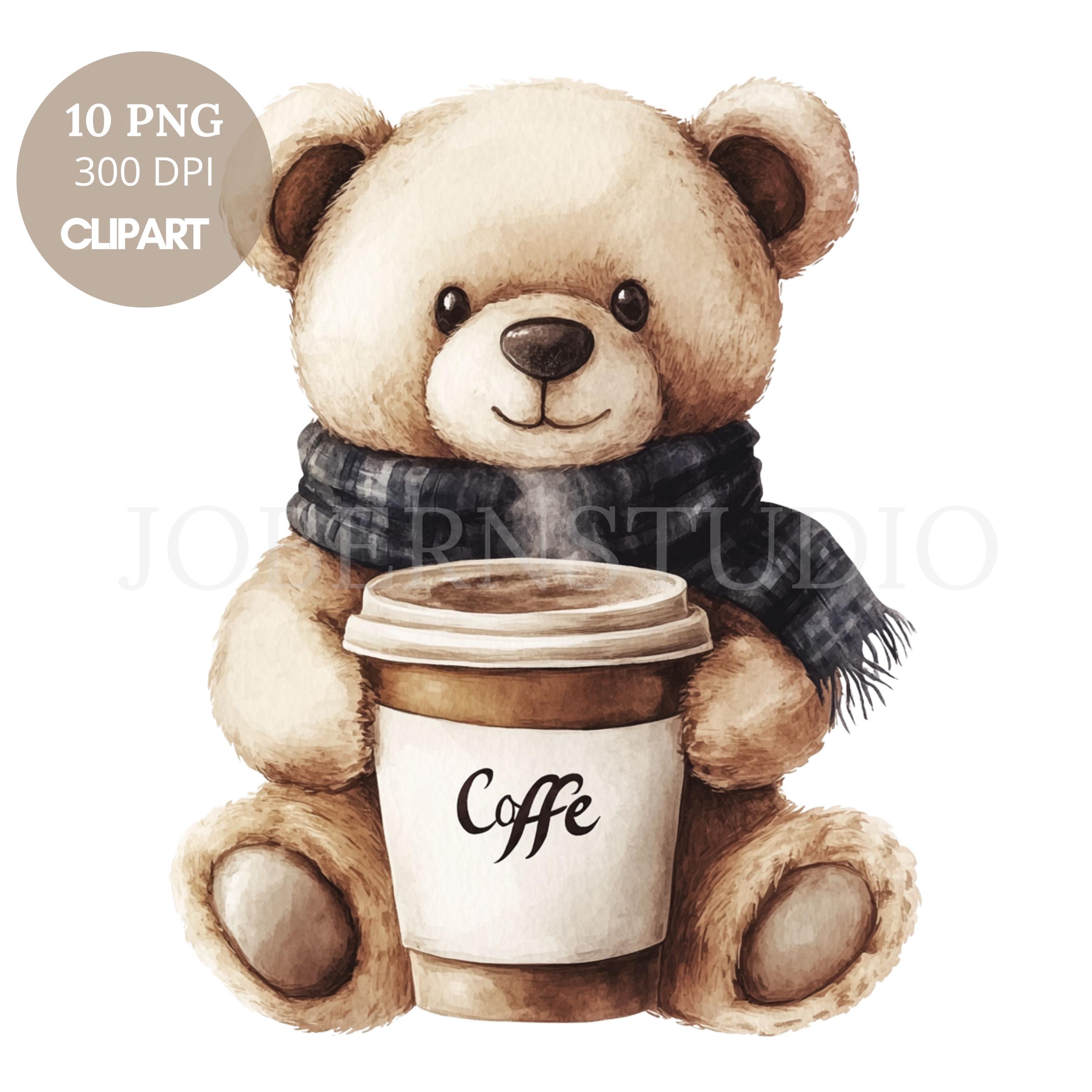 Coffee Teddy Bear Clipart Png,bundle 10 High Quality, Watercolor