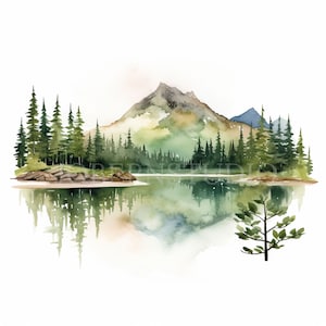 PNG di paesaggio di montagna Clipart, bundle 14 alta qualità, montagna dell'acquerello, download digitale, creazione di carte, supporti misti, artigianato con carta digitale /202