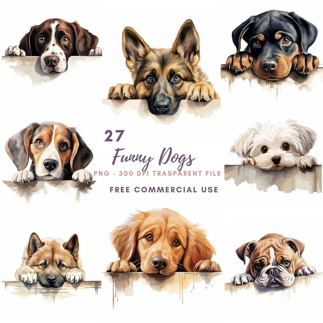 Watercolor Funny Dog Clipart PNG Bundle 27 High Quality ,crazy Dogs ...