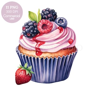 Cupcake Fruit Clipart,Bundle 11 High Quality PNG,Watercolor CupCake ,Printable Sticker,Digital Download,Card Making,Digital Paper Craft|457