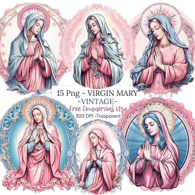 Pink Virgin Mary Clipart,bundle 15 High Quality Png,watercolor Clip Art ...
