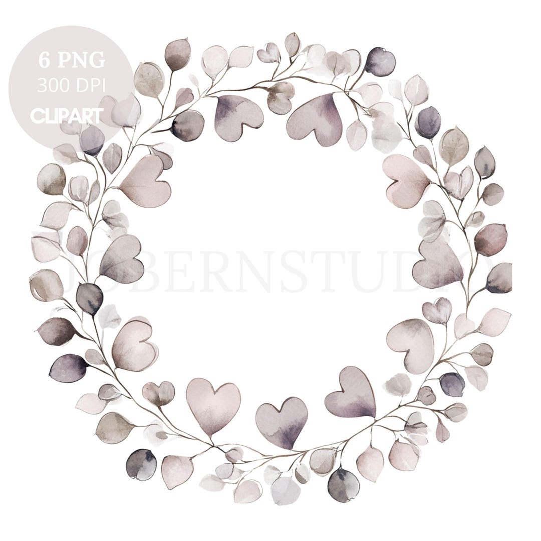 Flower Heart Wreath Clipart Bundle 6 High Quality PNG, Watercolor ...